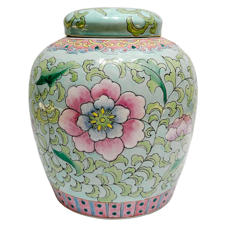 Vintage Chinese Blue & Pink Peony Floral Ginger Jar