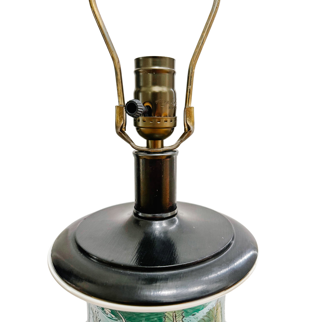 Vintage Chinese Famille Verte Bok Choy Table Lamp with Longevity Finial