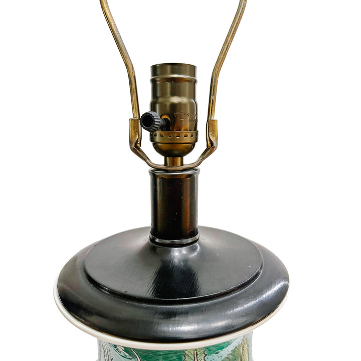 Vintage Chinese Famille Verte Bok Choy Table Lamp with Longevity Finial