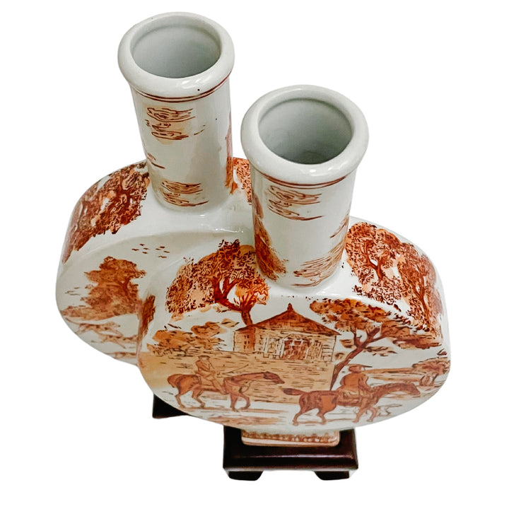 Petite Chinese Double Moon Flask Vase With Stand