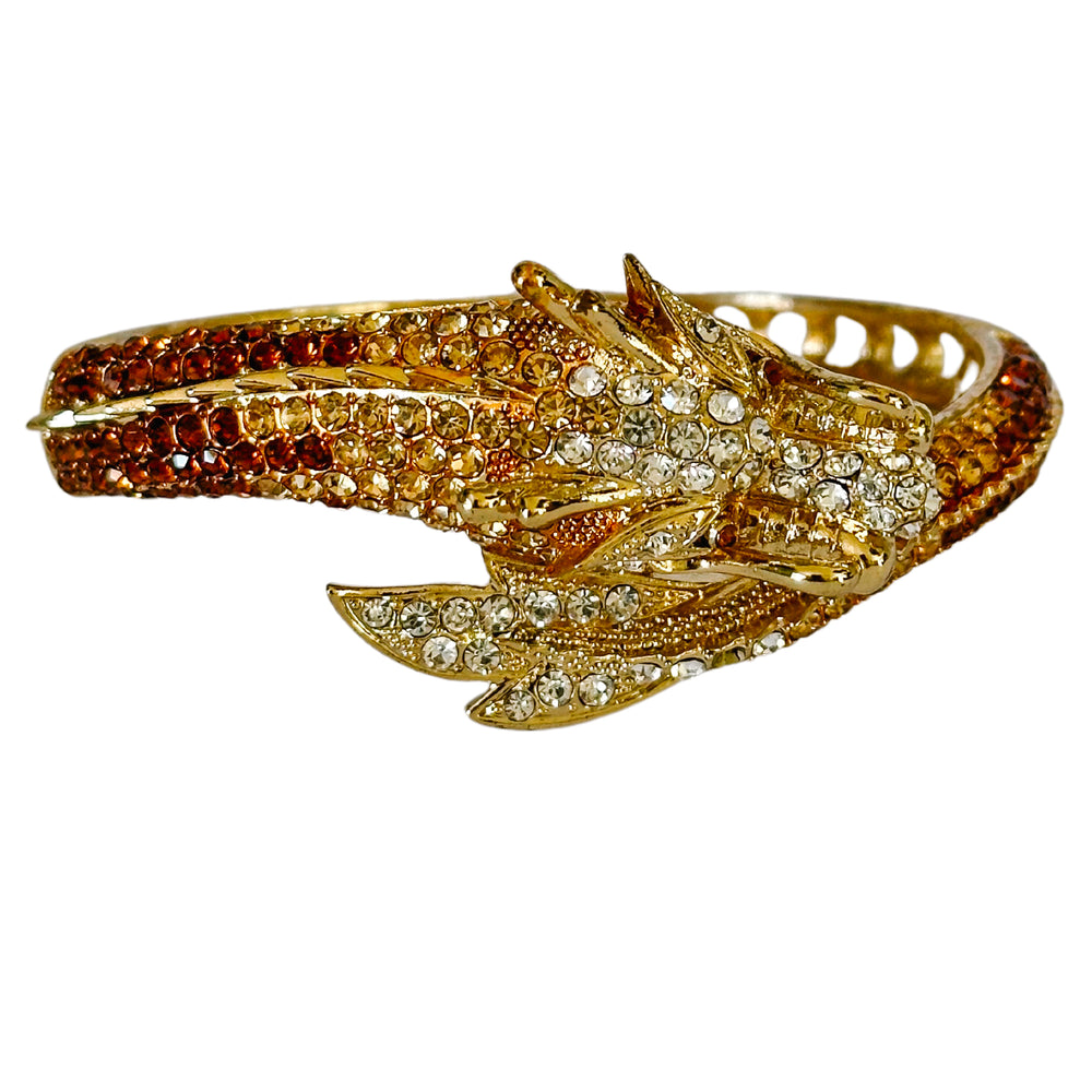 Vintage Chinese Dragon Rhinestone Bangle Bracelet