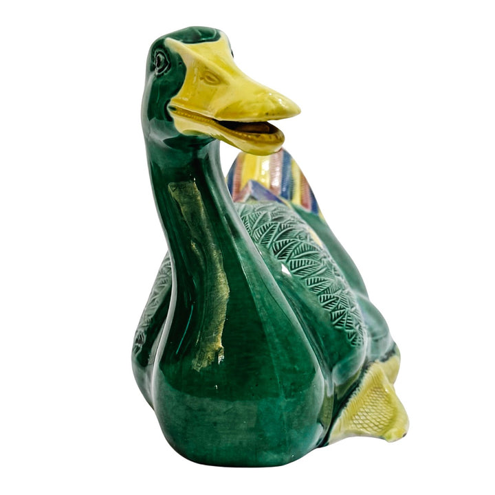 Mid-Century Chinese Emerald Green Glazed Ceramic Duck Figurines