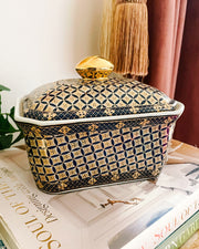 Vintage Chinese Export Navy Blue & Gold Lidded Box