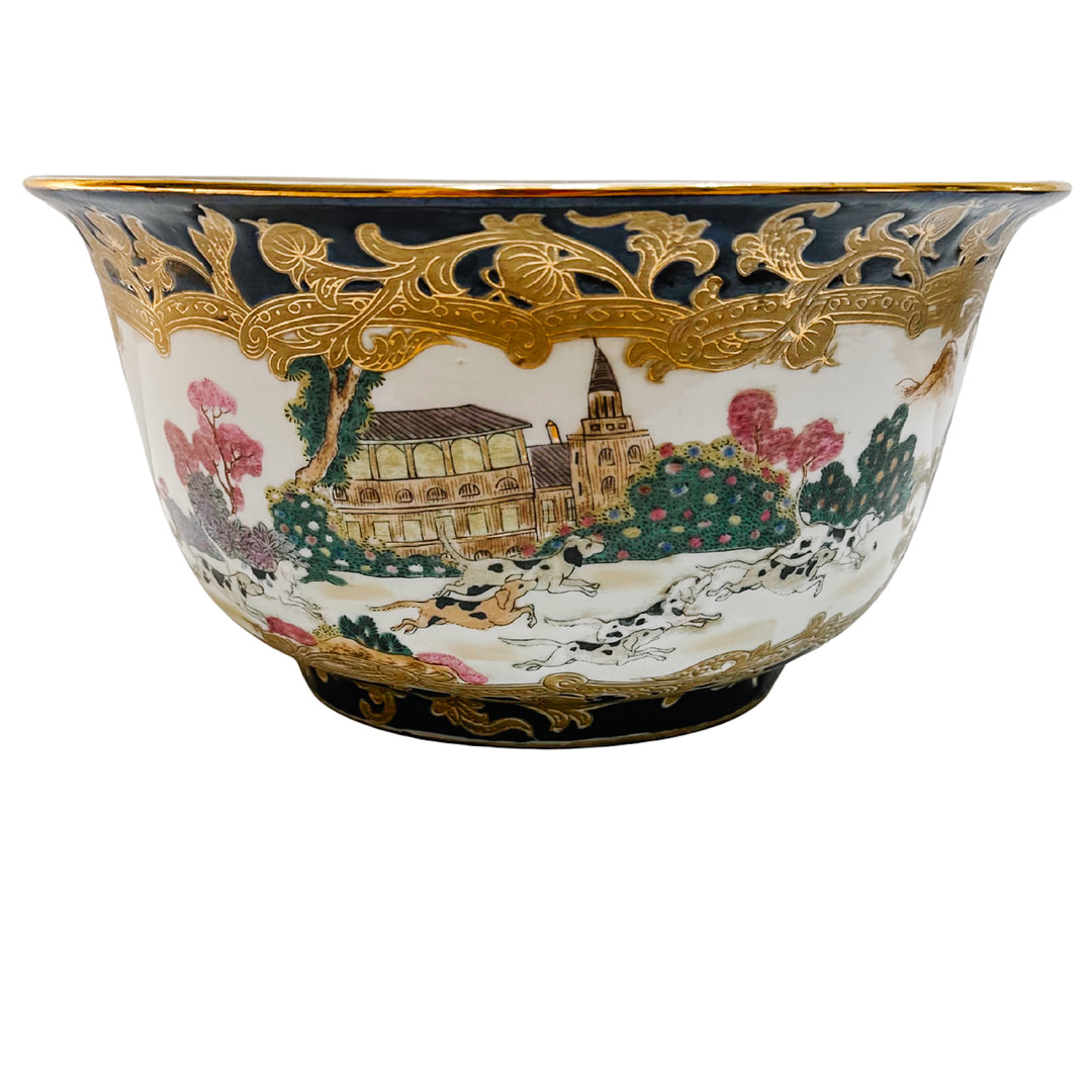 Vintage Chinese Export Hunting Scene Decorative Bowl