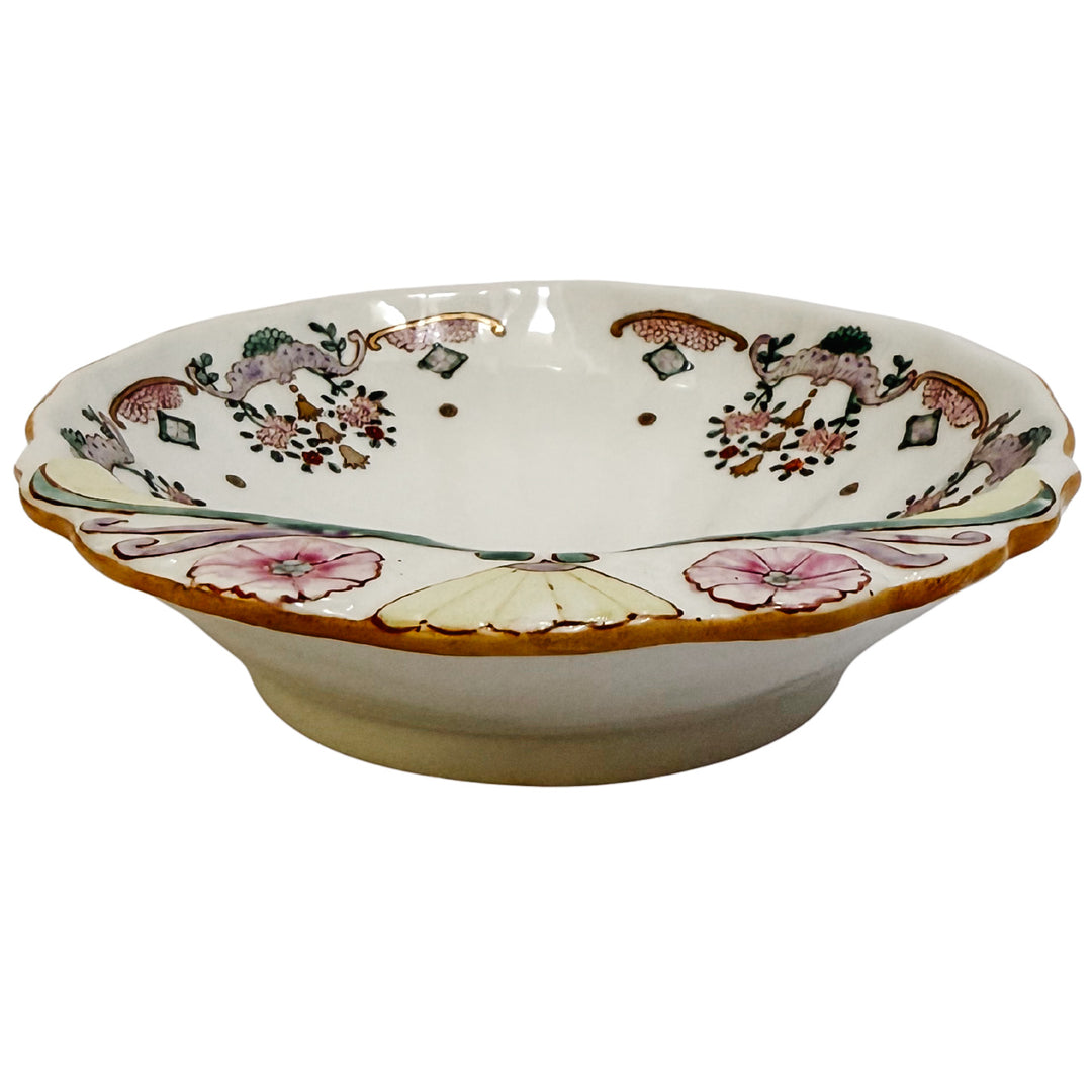 Vintage Chinese Export Style Armorial Scalloped Shell Dish with Royal Coat of Arms