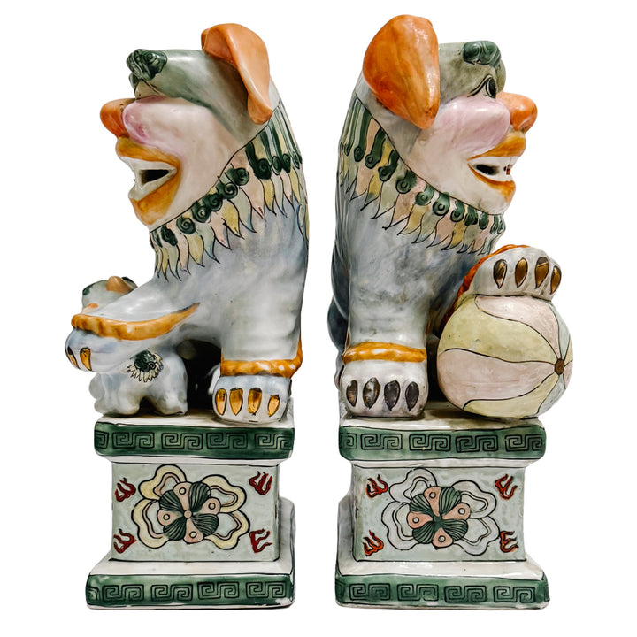 Vintage Chinese Famille Verte Style Glazed Ceramic Foo Dogs