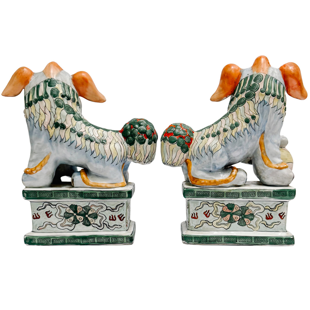 Vintage Chinese Famille Verte Style Glazed Ceramic Foo Dogs