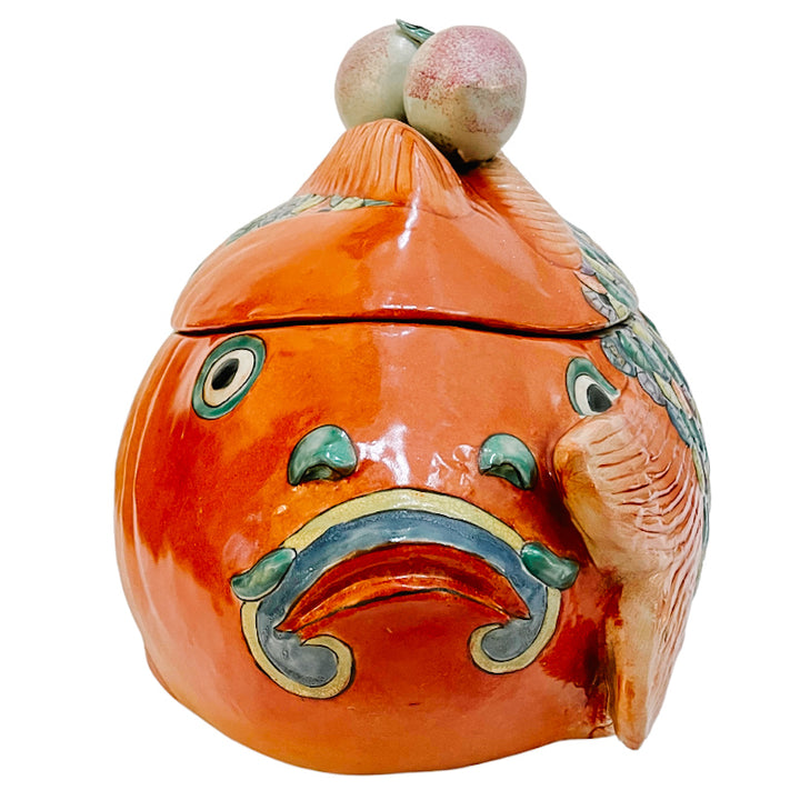 Vintage Chinese Hand-Painted Famille Rose Two Head Koi Fish Form Tureen (2)