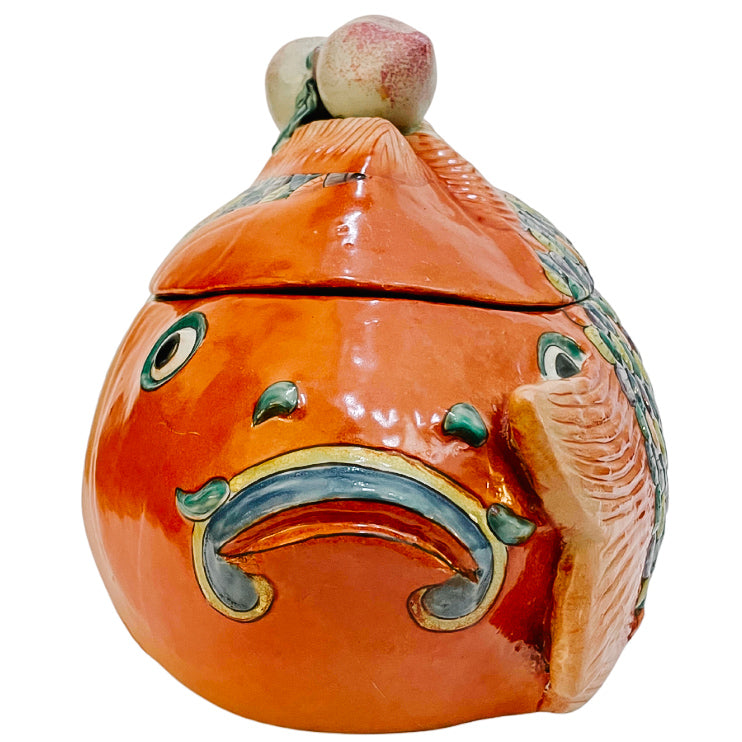 Vintage Chinese Hand-Painted Famille Rose Two Head Koi Fish Form Tureen (2)