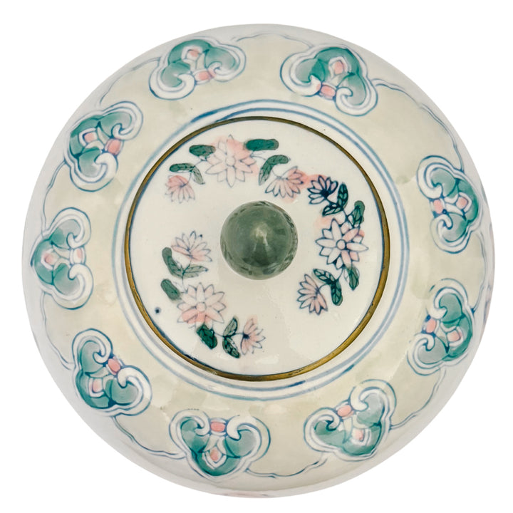 Vintage Chinese Hand-Painted Polychrome Floral Porcelain Ginger Jar with Lid