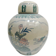 vintage Chinese Pink Lotus Ginger Jar With Flat Top