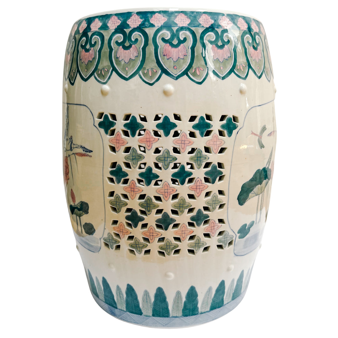 Vintage Chinese Pink Lotus Pastels Garden Stool
