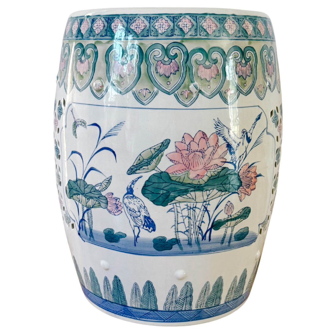 Vintage Chinese Pink Lotus Pastels Garden Stool
