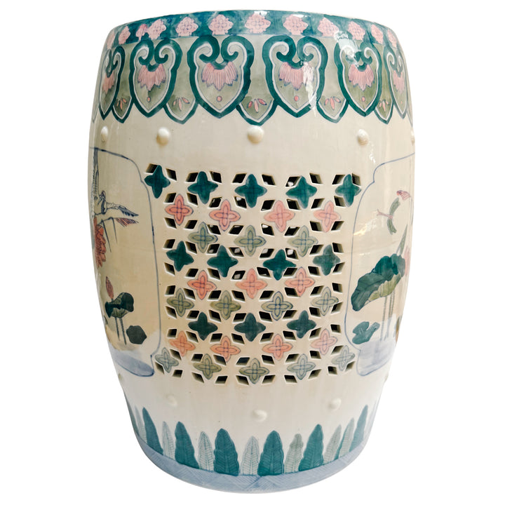 Vintage Chinese Pink Lotus Pastels Garden Stool