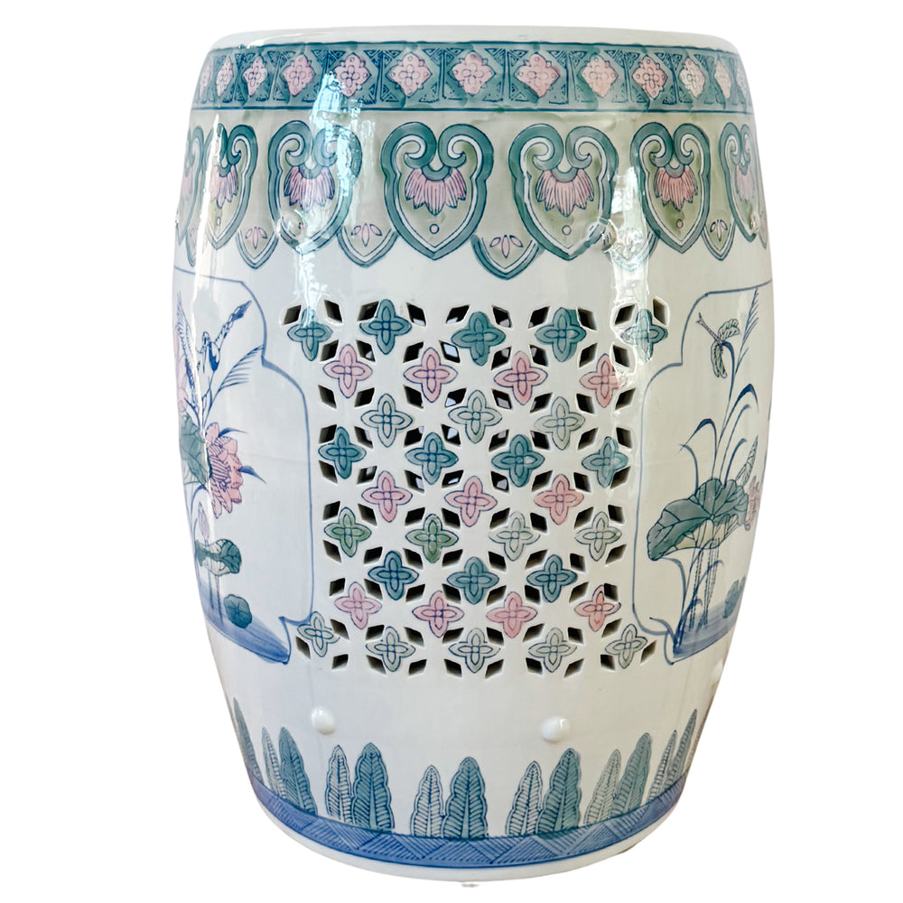 Vintage Chinese Pink Lotus Pastels Garden Stool