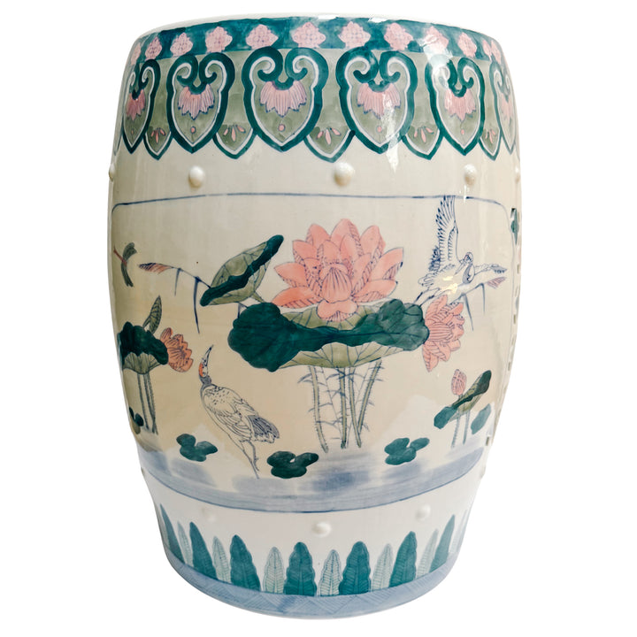 Vintage Chinese Pink Lotus Pastels Garden Stool
