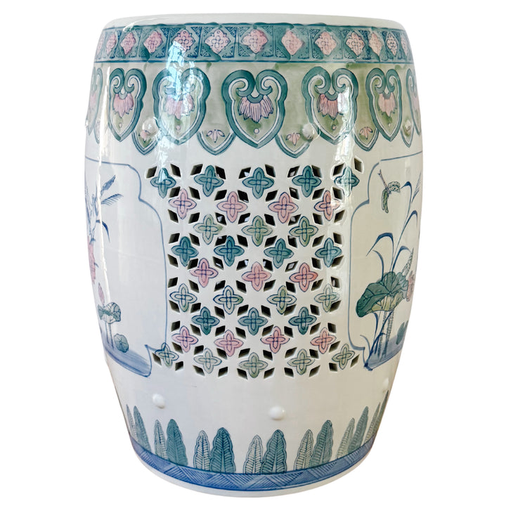 Vintage Chinese Pink Lotus Pastels Garden Stool