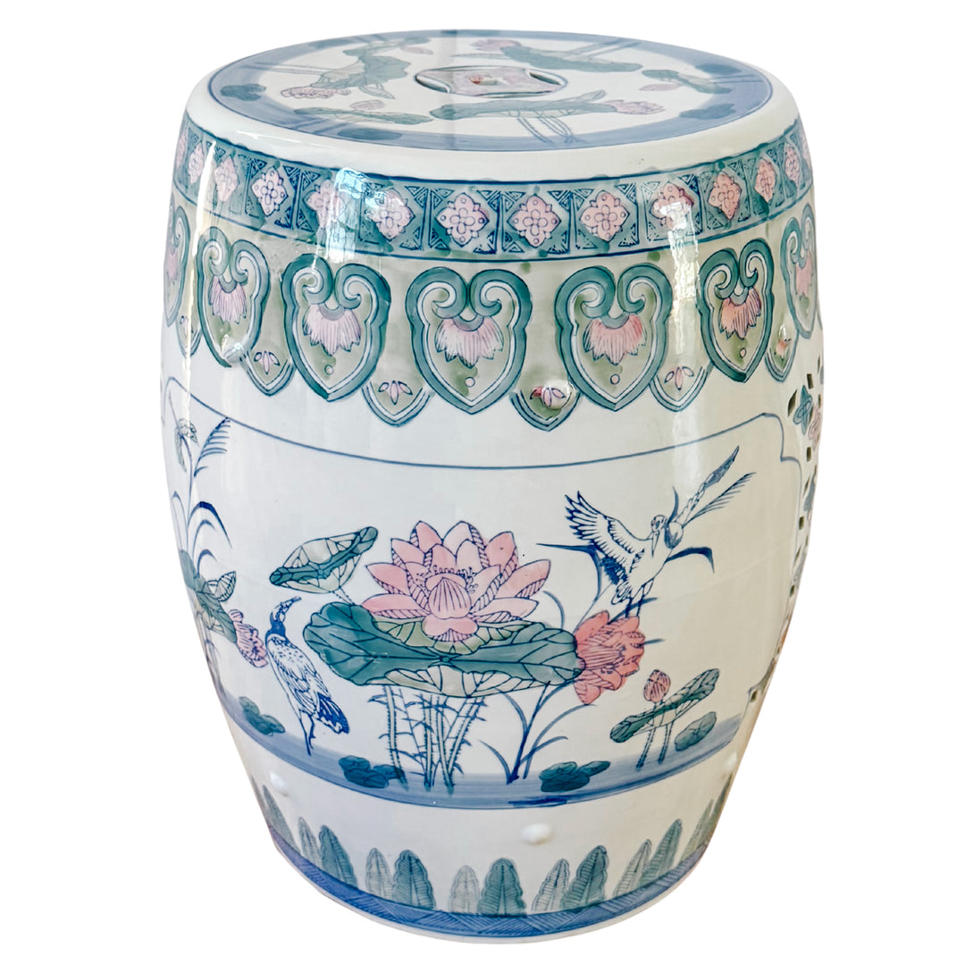 Vintage Chinese Pink Lotus Pastels Garden Stool
