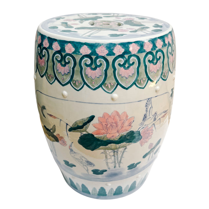 Vintage Chinese Pink Lotus Pastels Garden Stool