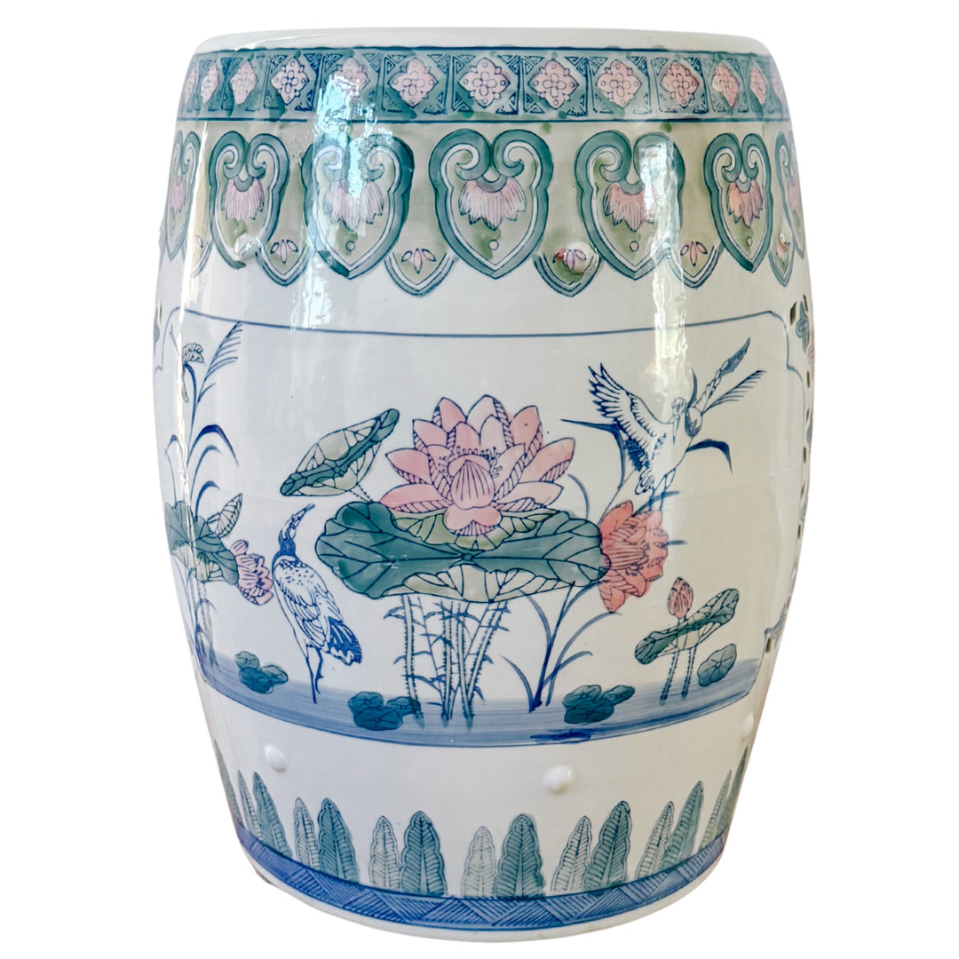Vintage Chinese Pink Lotus Pastels Garden Stool