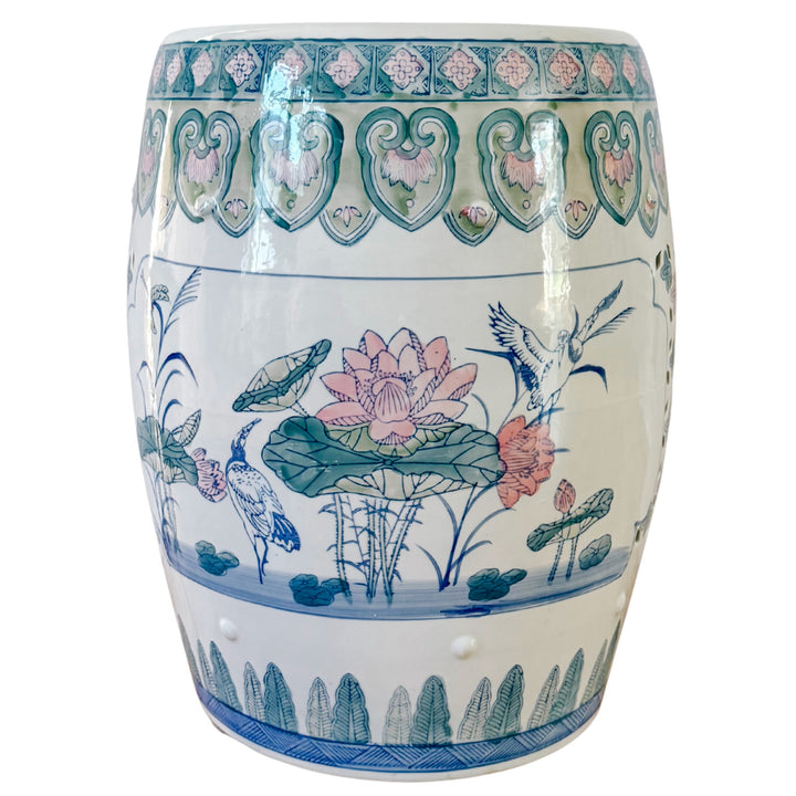 Vintage Chinese Pink Lotus Pastels Garden Stool