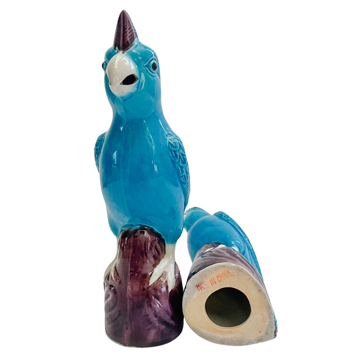 Chinese Porcelain Turquoise Cockatoo Parrot Figurines