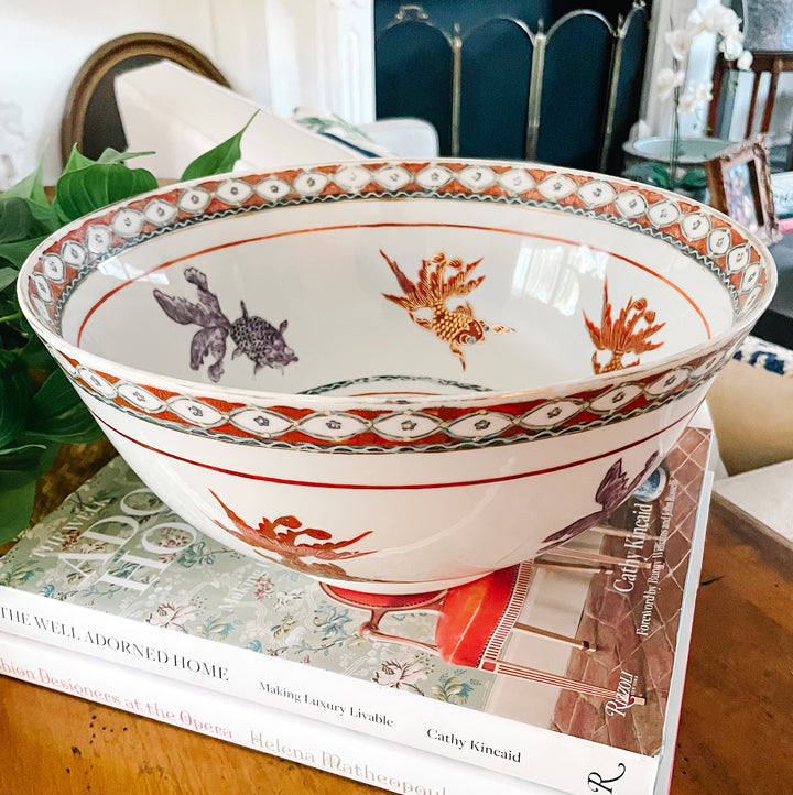 Large 12 Chinese Red & Lavender Goldfish Bowl
