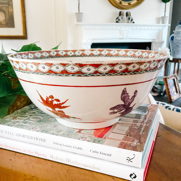 Large 12 Chinese Red & Lavender Goldfish Bowl