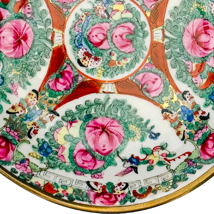 Vintage Chinese Rose Canton Porcelain Bowl Encased in Brass