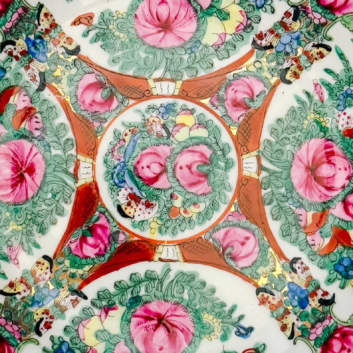 Vintage Chinese Rose Canton Porcelain Bowl Encased in Brass