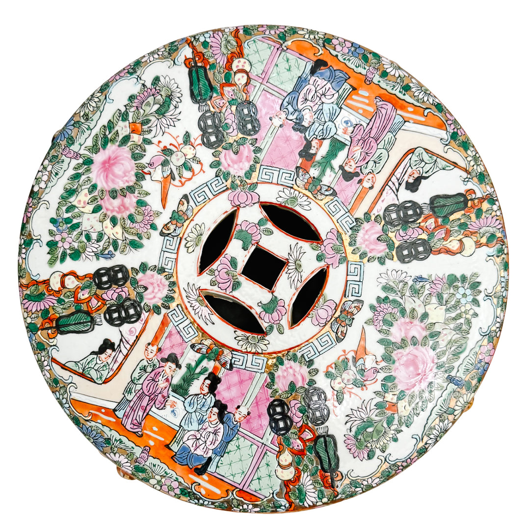 Vintage Chinese Rose Medallion Garden Stool