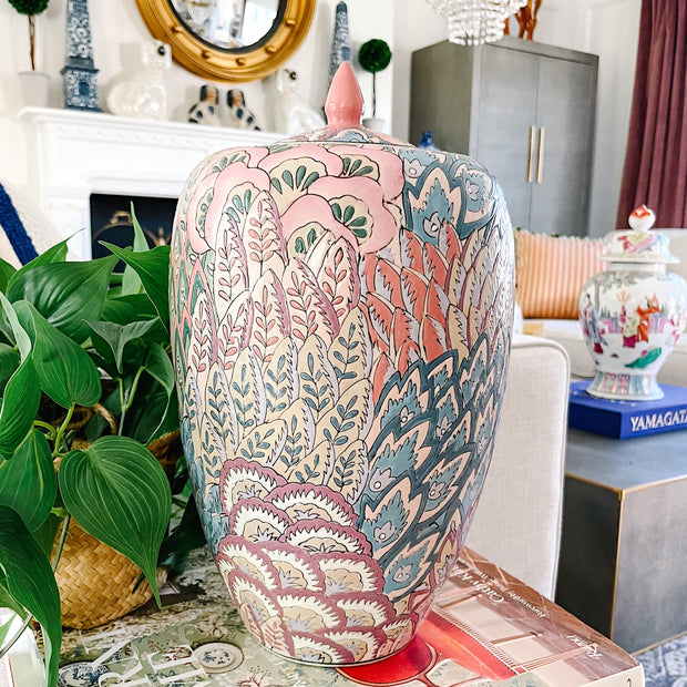 Vintage Chinese Stylized Tobacco Leaf Lidded Jar