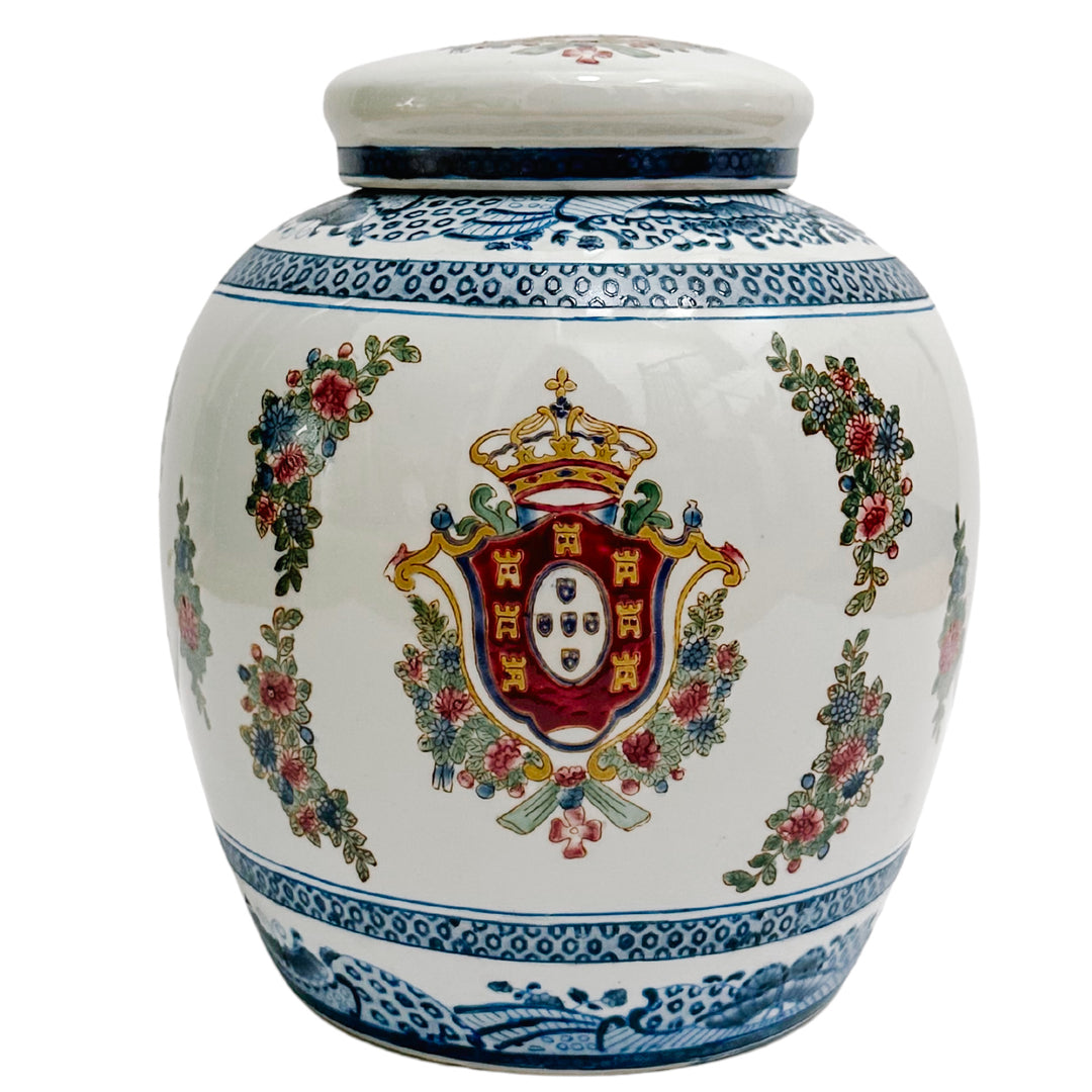 Vintage Chinoiserie Armorial Ginger Jar