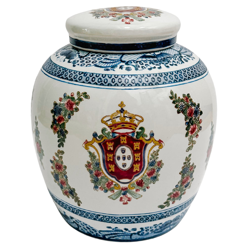 Vintage Chinoiserie Armorial Ginger Jar