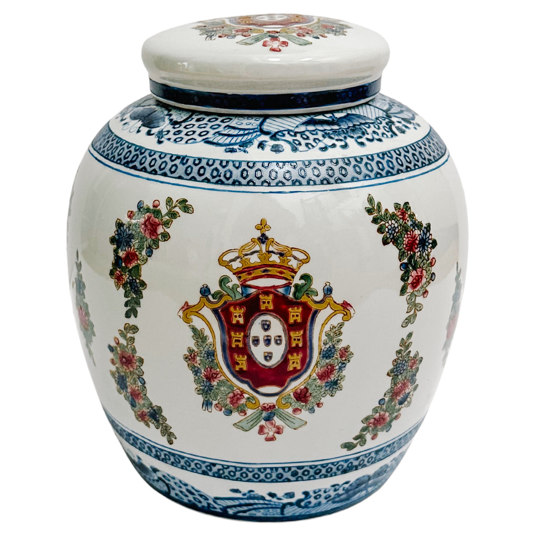 Vintage Chinoiserie Armorial Ginger Jar