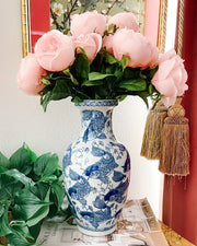 Vintage Chinoiserie Blue & White Koi Fish Flower Vase