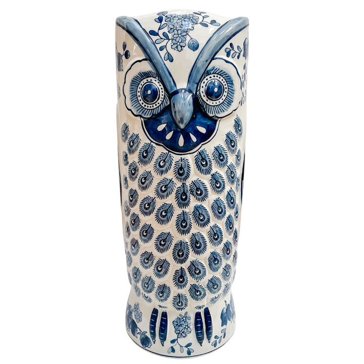 Vintage Blue & White Owl Umbrella Stand