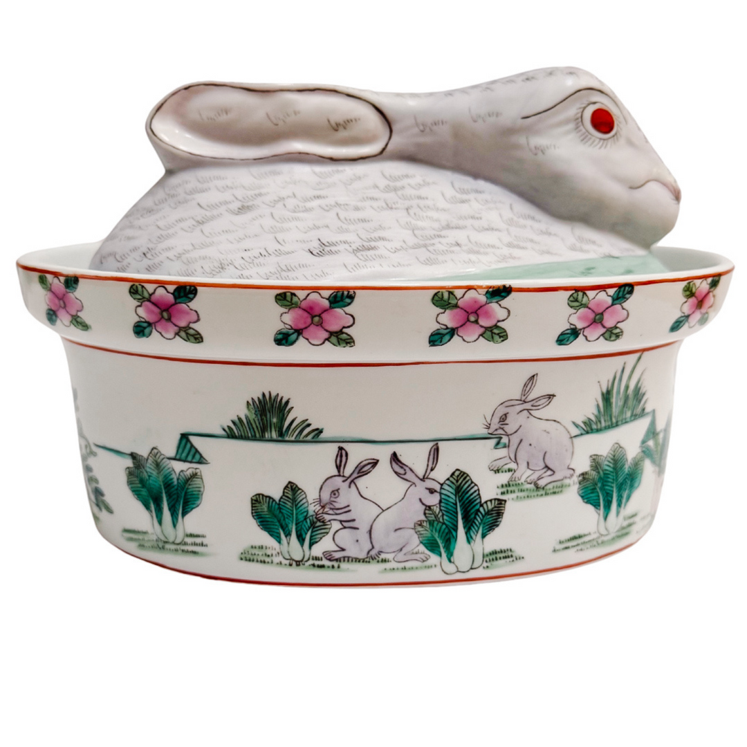 Vintage Chinoiserie Bunny & Bok Choy Lidded Tureen