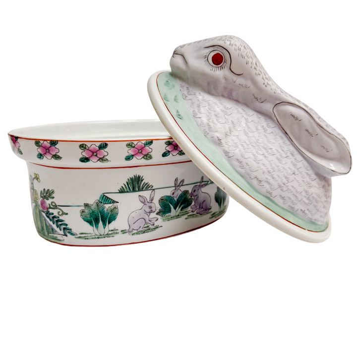Vintage Chinoiserie Bunny & Bok Choy Lidded Tureen