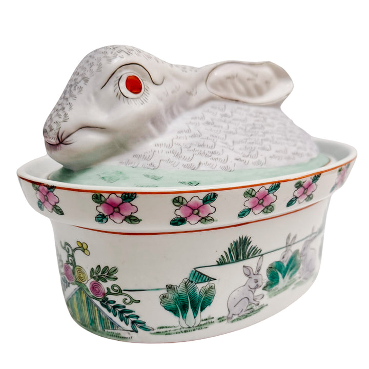 Vintage Chinoiserie Bunny & Bok Choy Lidded Tureen