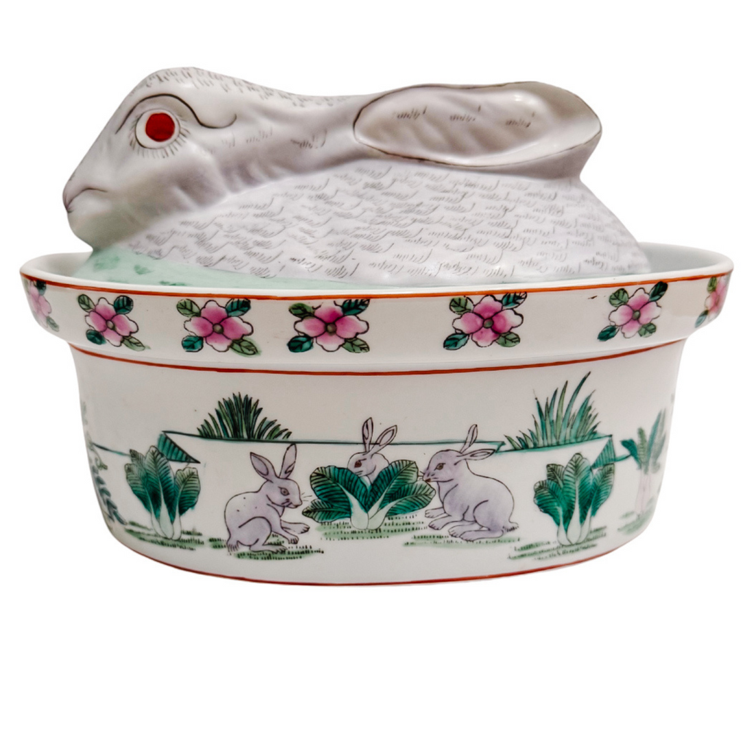 Vintage Chinoiserie Bunny & Bok Choy Lidded Tureen