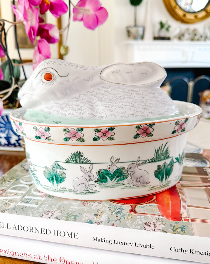 Vintage Chinoiserie Bunny & Bok Choy Lidded Tureen