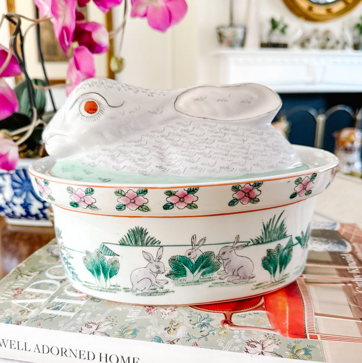 Vintage Chinoiserie Bunny & Bok Choy Lidded Tureen