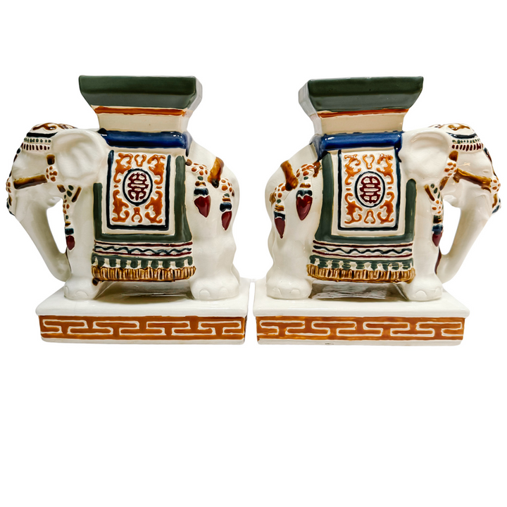 Vintage Chinoiserie Ceramic Elephants Bookends