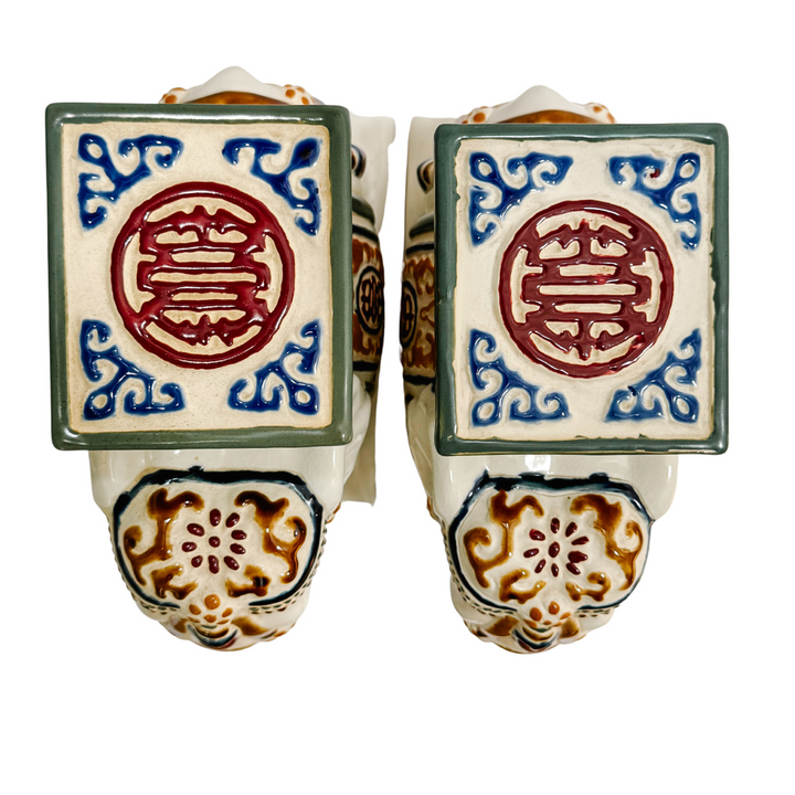 Vintage Chinoiserie Ceramic Elephants Bookends