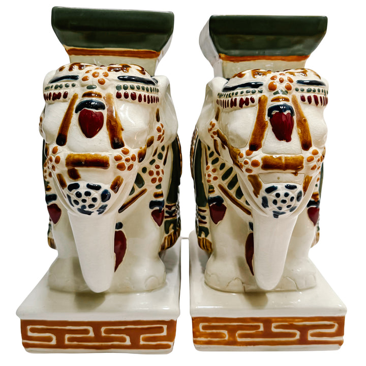Vintage Chinoiserie Ceramic Elephants Bookends