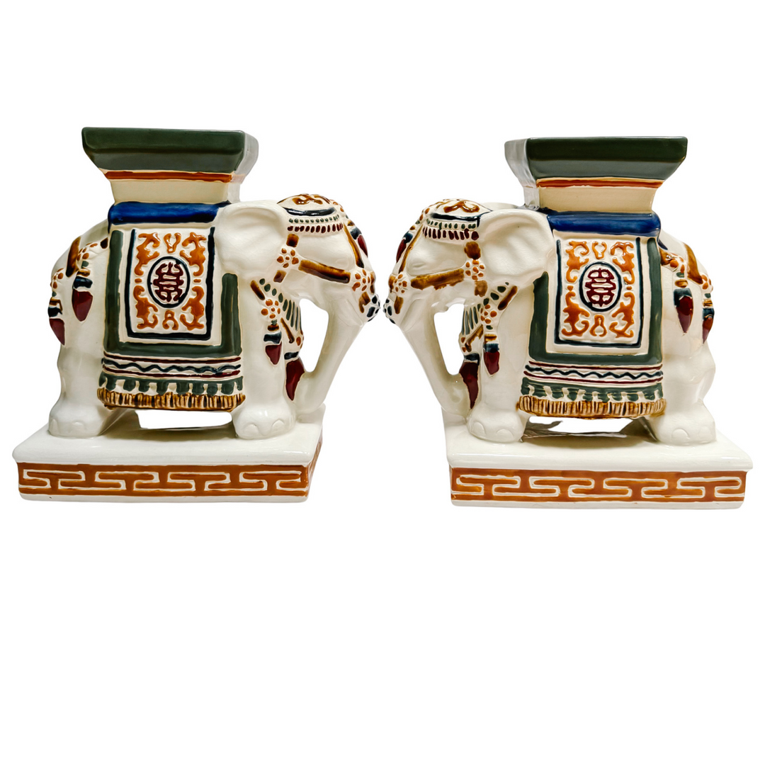 Vintage Chinoiserie Ceramic Elephants Bookends