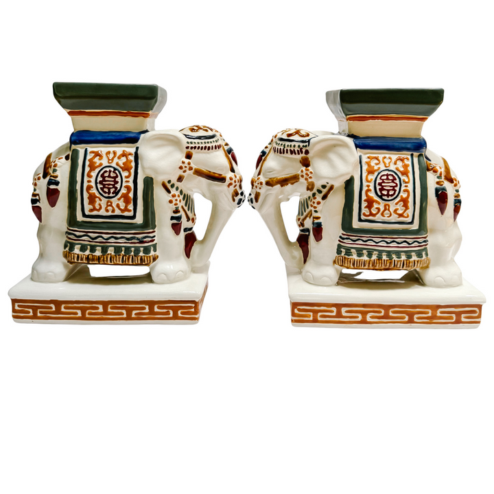 Vintage Chinoiserie Ceramic Elephants Bookends