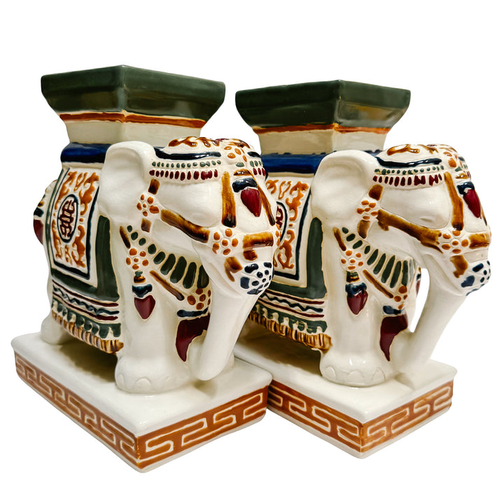 Vintage Chinoiserie Ceramic Elephants Bookends