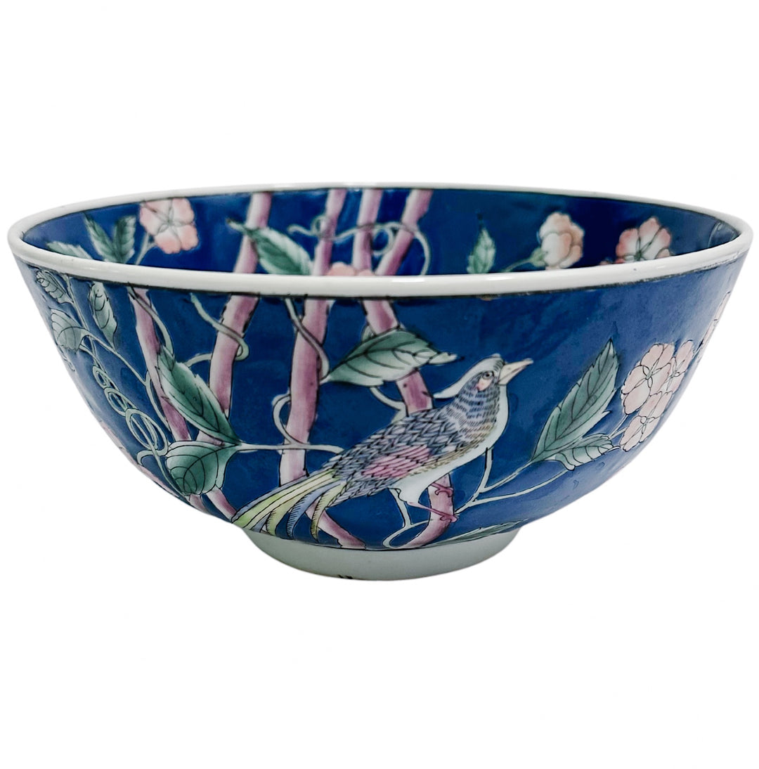 Vintage Chinoiserie Cobalt Blue Phoenix Bird Bowl